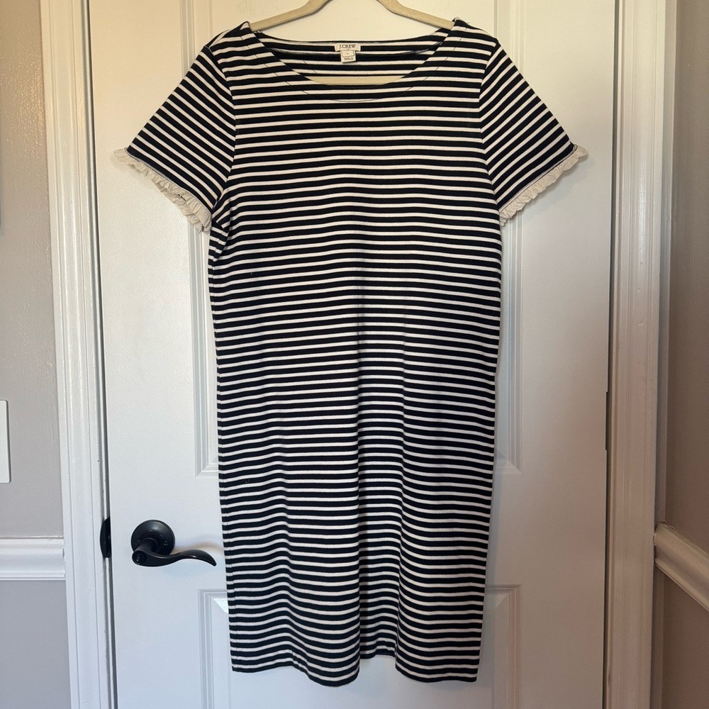 J. Crew Black and White Striped Midi Dress